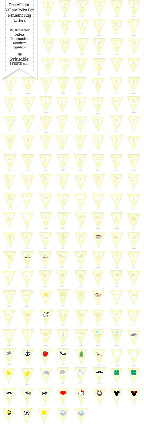 Pastel Light Yellow Polka Dot Pennant Flag Letters Download from PrintableTreats.com