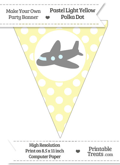 Pastel Light Yellow Polka Dot Pennant Flag with Airplane Facing Left Download from PrintableTreats.com