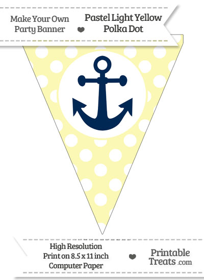 Pastel Light Yellow Polka Dot Pennant Flag with Anchor Download from PrintableTreats.com