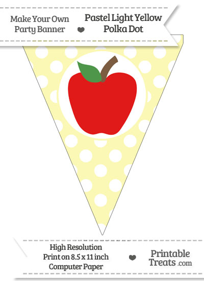 Pastel Light Yellow Polka Dot Pennant Flag with Apple Download from PrintableTreats.com