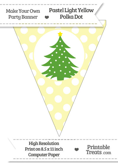 Pastel Light Yellow Polka Dot Pennant Flag with Christmas Tree Download from PrintableTreats.com