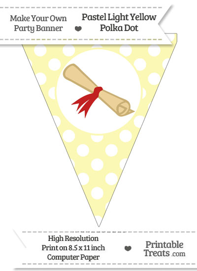 Pastel Light Yellow Polka Dot Pennant Flag with Diploma Download from PrintableTreats.com