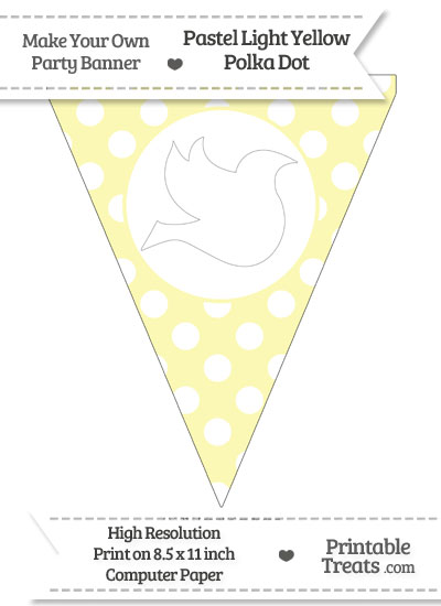 Pastel Light Yellow Polka Dot Pennant Flag with Dove Facing Right Download from PrintableTreats.com