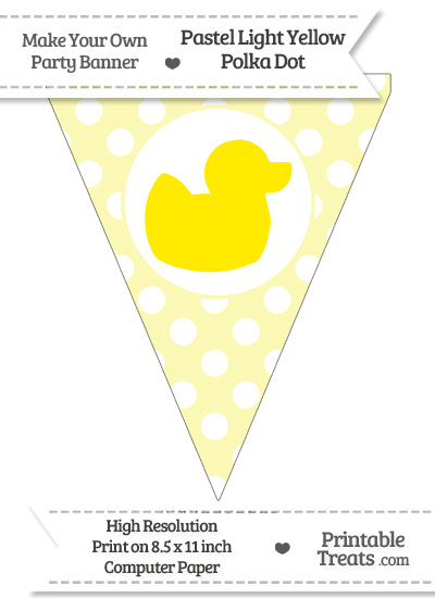 Pastel Light Yellow Polka Dot Pennant Flag with Duck Facing Right Download from PrintableTreats.com