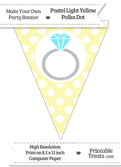 Pastel Light Yellow Polka Dot Pennant Flag with Engagement Ring Download from PrintableTreats.com