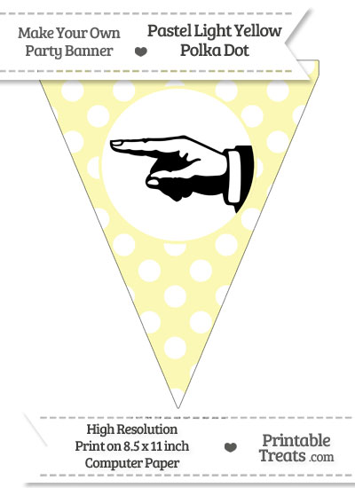 Pastel Light Yellow Polka Dot Pennant Flag with Hand Pointing Left Download from PrintableTreats.com