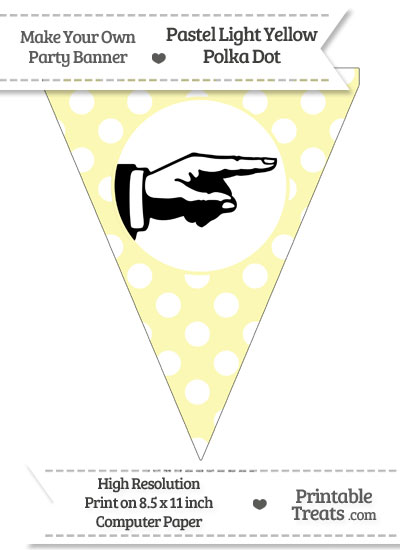 Pastel Light Yellow Polka Dot Pennant Flag with Hand Pointing Right Download from PrintableTreats.com