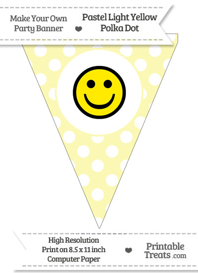 Pastel Light Yellow Polka Dot Pennant Flag with Smiley Face Download from PrintableTreats.com