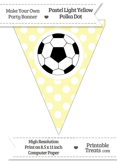 Pastel Light Yellow Polka Dot Pennant Flag with Soccer Ball Download from PrintableTreats.com