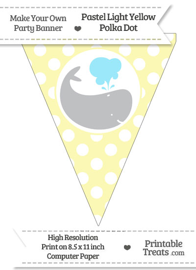 Pastel Light Yellow Polka Dot Pennant Flag with Whale Facing Right Download from PrintableTreats.com