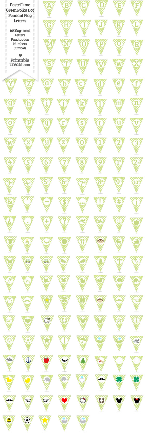 Pastel Lime Green Polka Dot Pennant Flag Letters Download from PrintableTreats.com