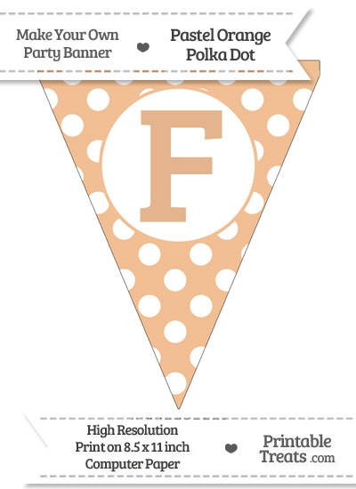 Pastel Orange Polka Dot Pennant Flag Capital Letter F from PrintableTreats.com