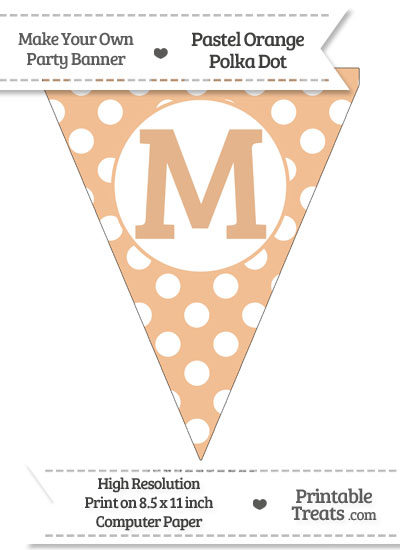 Pastel Orange Polka Dot Pennant Flag Capital Letter M from PrintableTreats.com