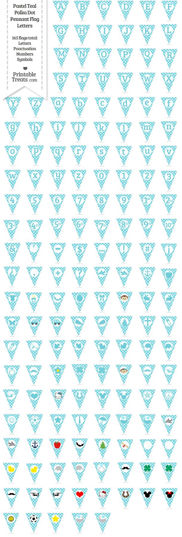 Pastel Teal Polka Dot Pennant Flag Letters Download from PrintableTreats.com