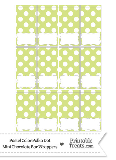 Pastel Yellow Green Polka Dot Mini Chocolate Bar Wrappers from PrintableTreats.com