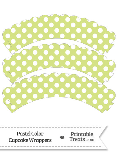 Pastel Yellow Green Polka Dot Scalloped Cupcake Wrappers from PrintableTreats.com
