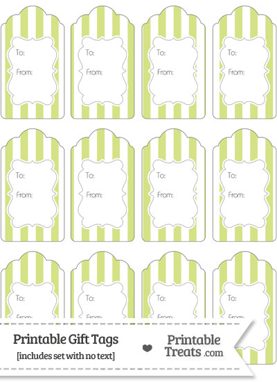 Pastel Yellow Green Striped Gift Tags from PrintableTreats.com