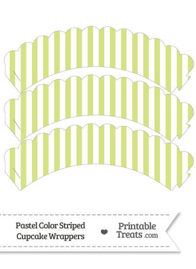 Pastel Yellow Green Striped Scalloped Cupcake Wrappers from PrintableTreats.com