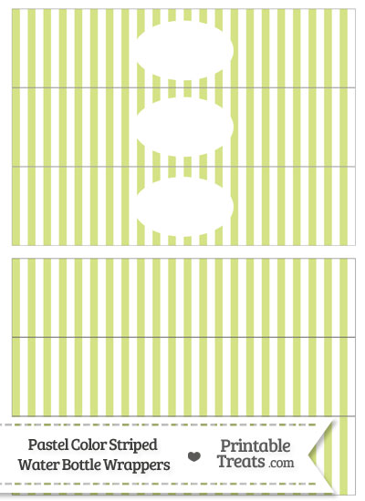 Pastel Yellow Green Striped Water Bottle Wrappers from PrintableTreats.com
