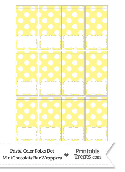Pastel Yellow Polka Dot Mini Chocolate Bar Wrappers from PrintableTreats.com