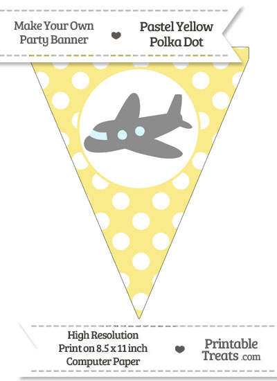 Pastel Yellow Polka Dot Pennant Flag with Airplane Facing Left Download from PrintableTreats.com