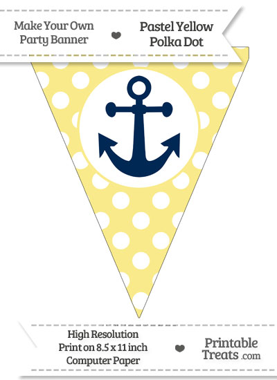 Pastel Yellow Polka Dot Pennant Flag with Anchor Download from PrintableTreats.com