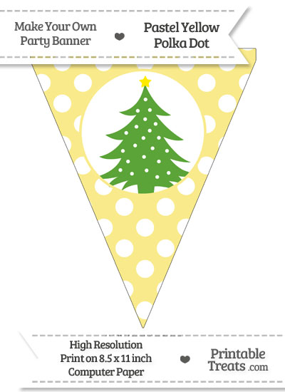 Pastel Yellow Polka Dot Pennant Flag with Christmas Tree Download from PrintableTreats.com