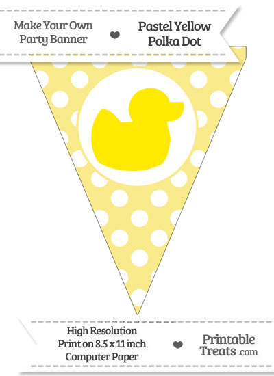 Pastel Yellow Polka Dot Pennant Flag with Duck Facing Right Download from PrintableTreats.com