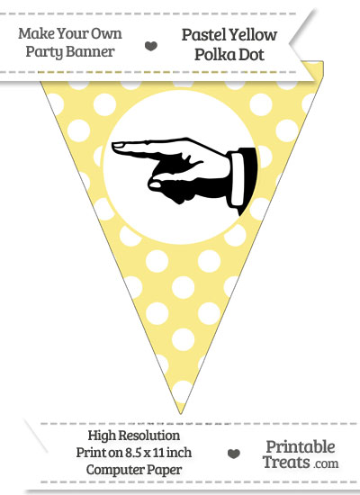 Pastel Yellow Polka Dot Pennant Flag with Hand Pointing Left Download from PrintableTreats.com