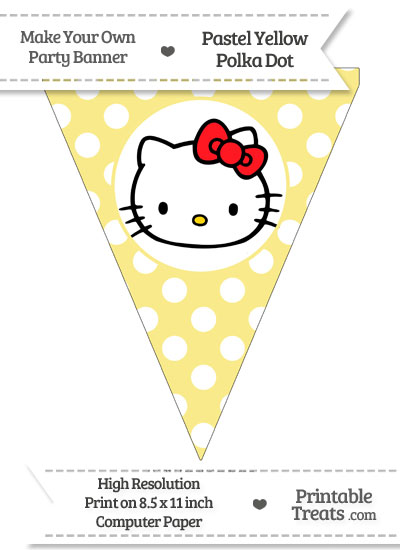 Pastel Yellow Polka Dot Pennant Flag with Hello Kitty Download from PrintableTreats.com