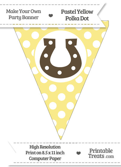 Pastel Yellow Polka Dot Pennant Flag with Horseshoe Download from PrintableTreats.com
