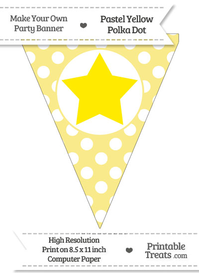 Pastel Yellow Polka Dot Pennant Flag with Star Download from PrintableTreats.com
