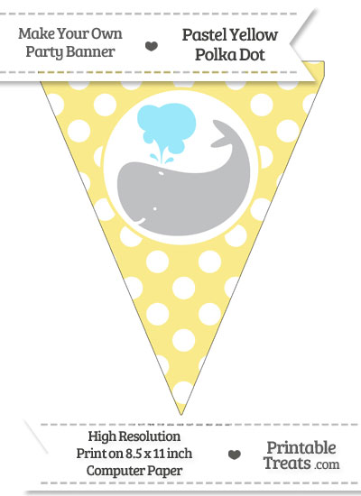 Pastel Yellow Polka Dot Pennant Flag with Whale Facing Left Download from PrintableTreats.com