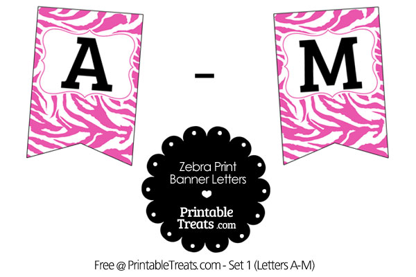 pink and white zebra print bunting banner letters a-m