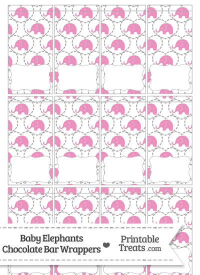 Pink Baby Elephants Mini Chocolate Bar Wrappers from PrintableTreats.com