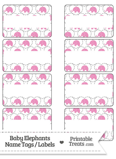 Pink Baby Elephants Name Tags from PrintableTreats.com
