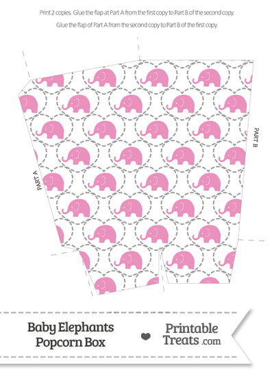 Pink Baby Elephants Popcorn Box from PrintableTreats.com