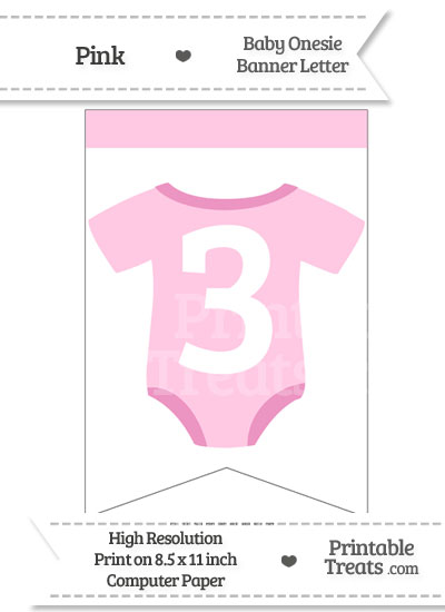 Pink Baby Onesie Bunting Banner Number 3 from PrintableTreats.com
