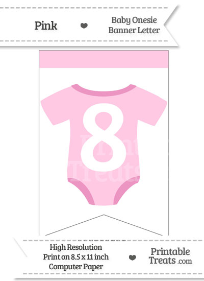 Pink Baby Onesie Bunting Banner Number 8 from PrintableTreats.com