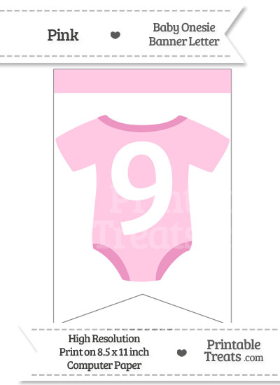 Pink Baby Onesie Bunting Banner Number 9 from PrintableTreats.com