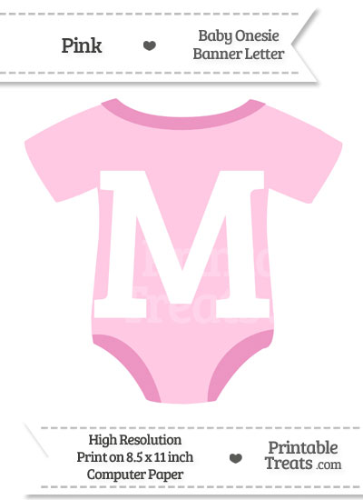 Pink Baby Onesie Shaped Banner Letter M from PrintableTreats.com