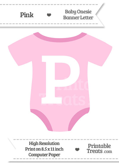 Pink Baby Onesie Shaped Banner Letter P from PrintableTreats.com