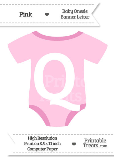 Pink Baby Onesie Shaped Banner Letter Q from PrintableTreats.com