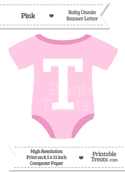 Pink Baby Onesie Shaped Banner Letter T from PrintableTreats.com