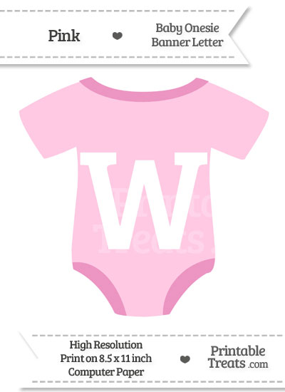 Pink Baby Onesie Shaped Banner Letter W from PrintableTreats.com