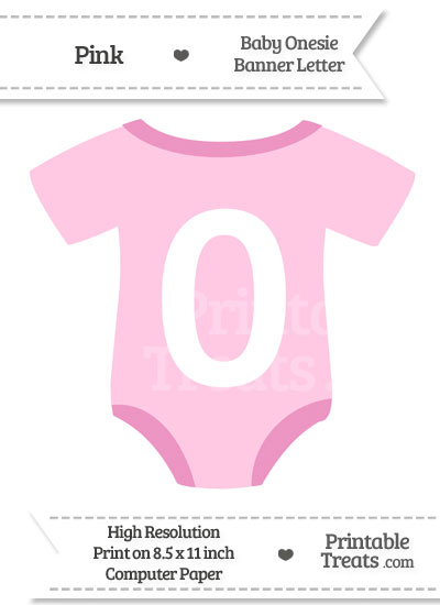 Pink Baby Onesie Shaped Banner Number 0 from PrintableTreats.com