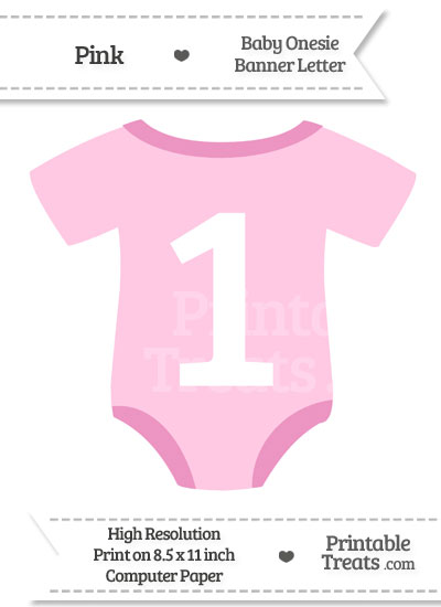 Pink Baby Onesie Shaped Banner Number 1 from PrintableTreats.com