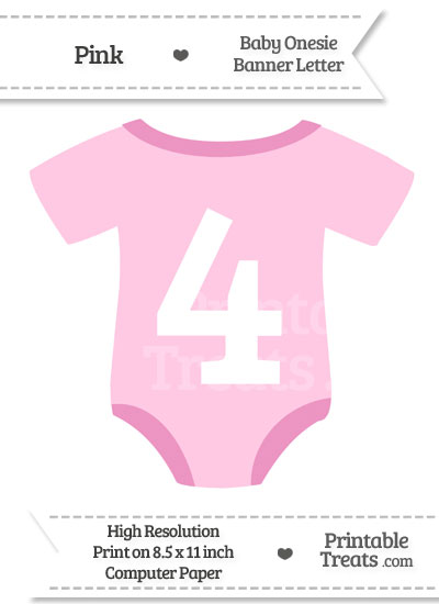 Pink Baby Onesie Shaped Banner Number 4 from PrintableTreats.com