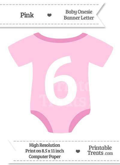 Pink Baby Onesie Shaped Banner Number 6 from PrintableTreats.com