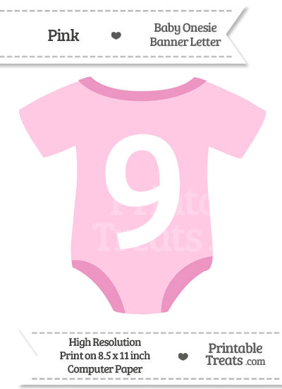 Pink Baby Onesie Shaped Banner Number 9 from PrintableTreats.com